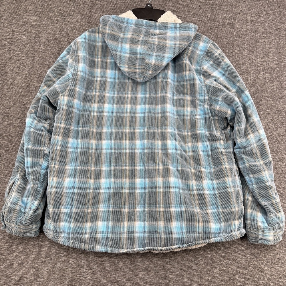 Soho Threads Womens Blue Plaid Corduroy Flannel Sherpa Lined Hooded Shacket XXL - Picture 8 of 10